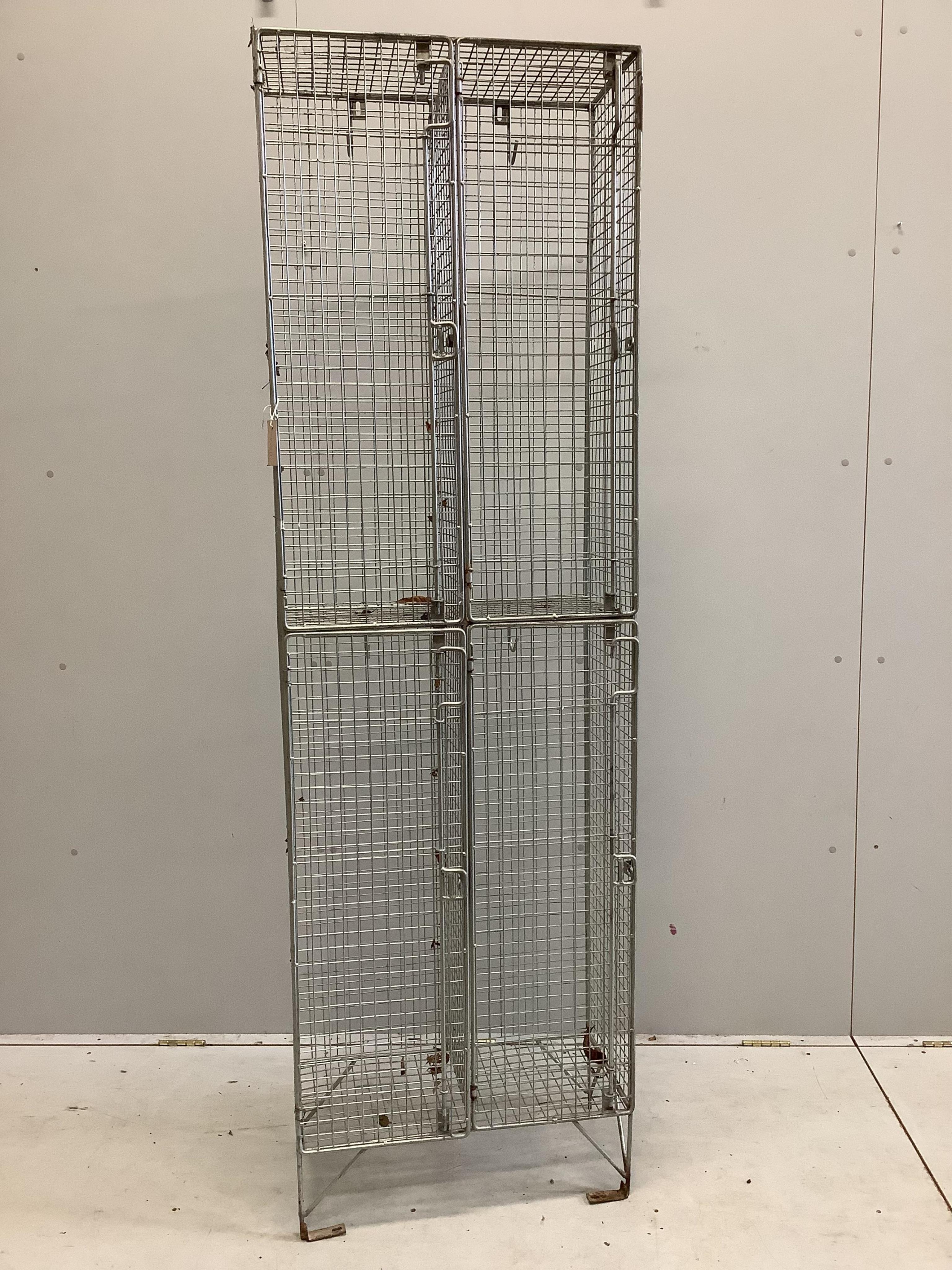 A wire work locker, width 60cm, depth 31cm, height 197cm. Condition - fair